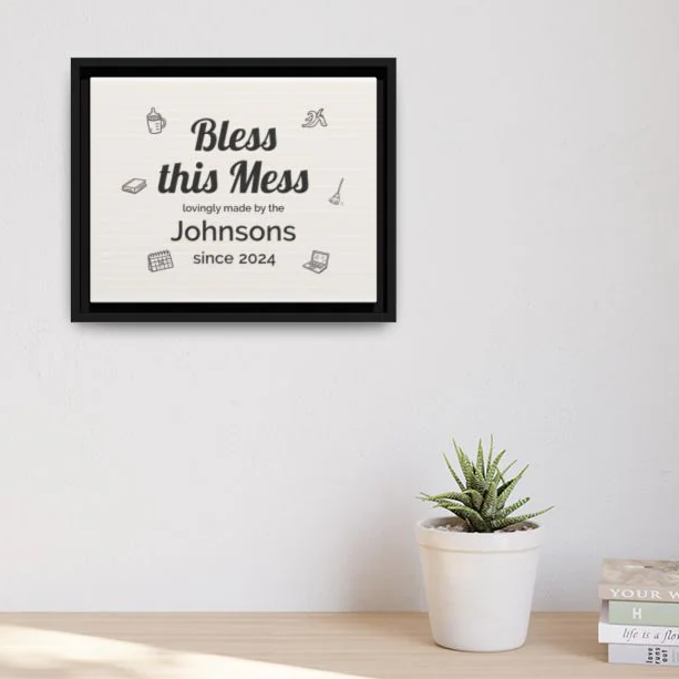 Bless this Mess Personalized Wall Canvas