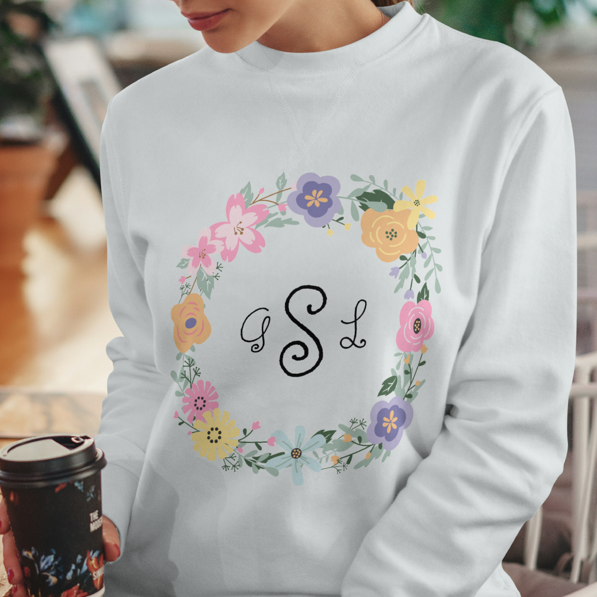 Initials inside a Floral Wreath