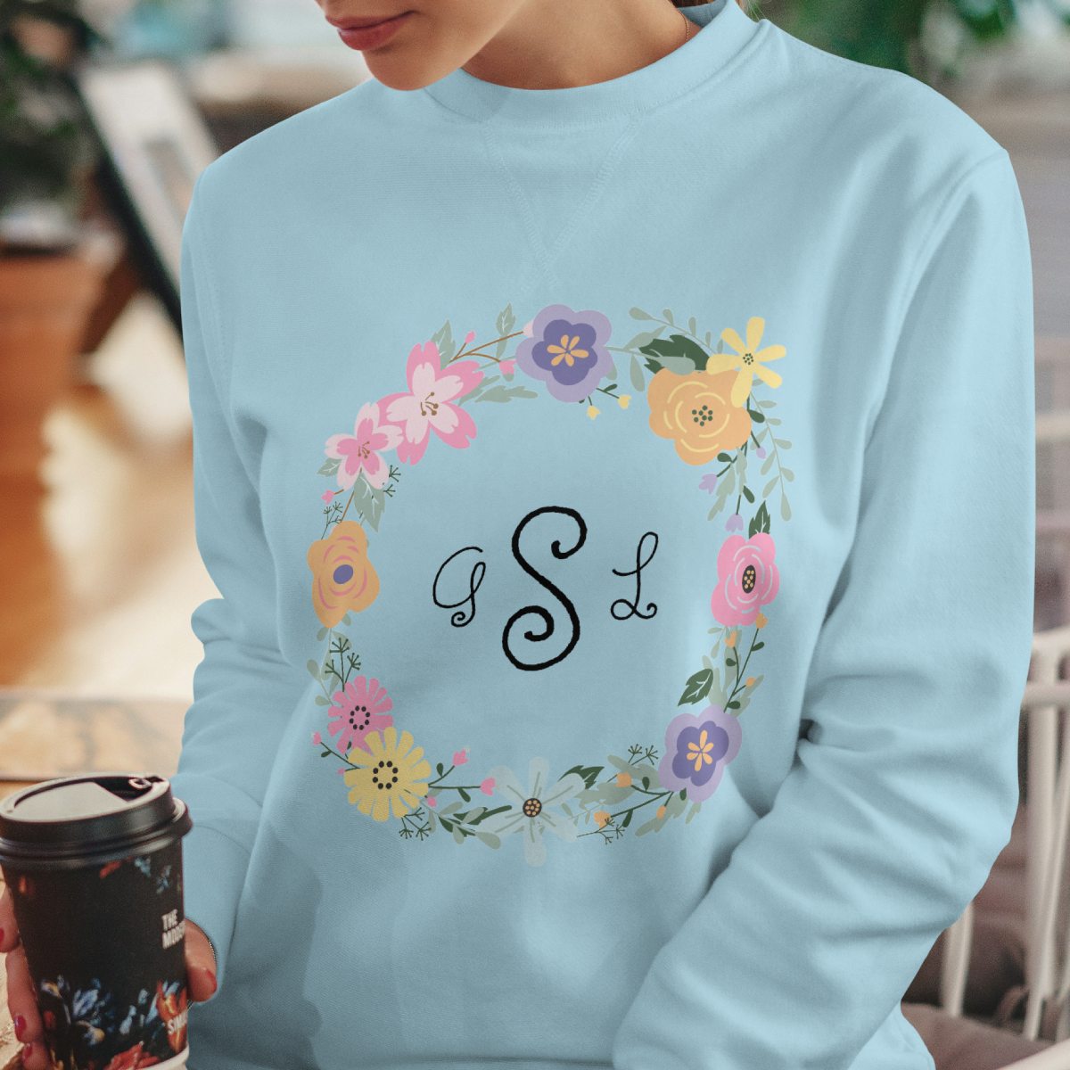 Initials inside a Floral Wreath