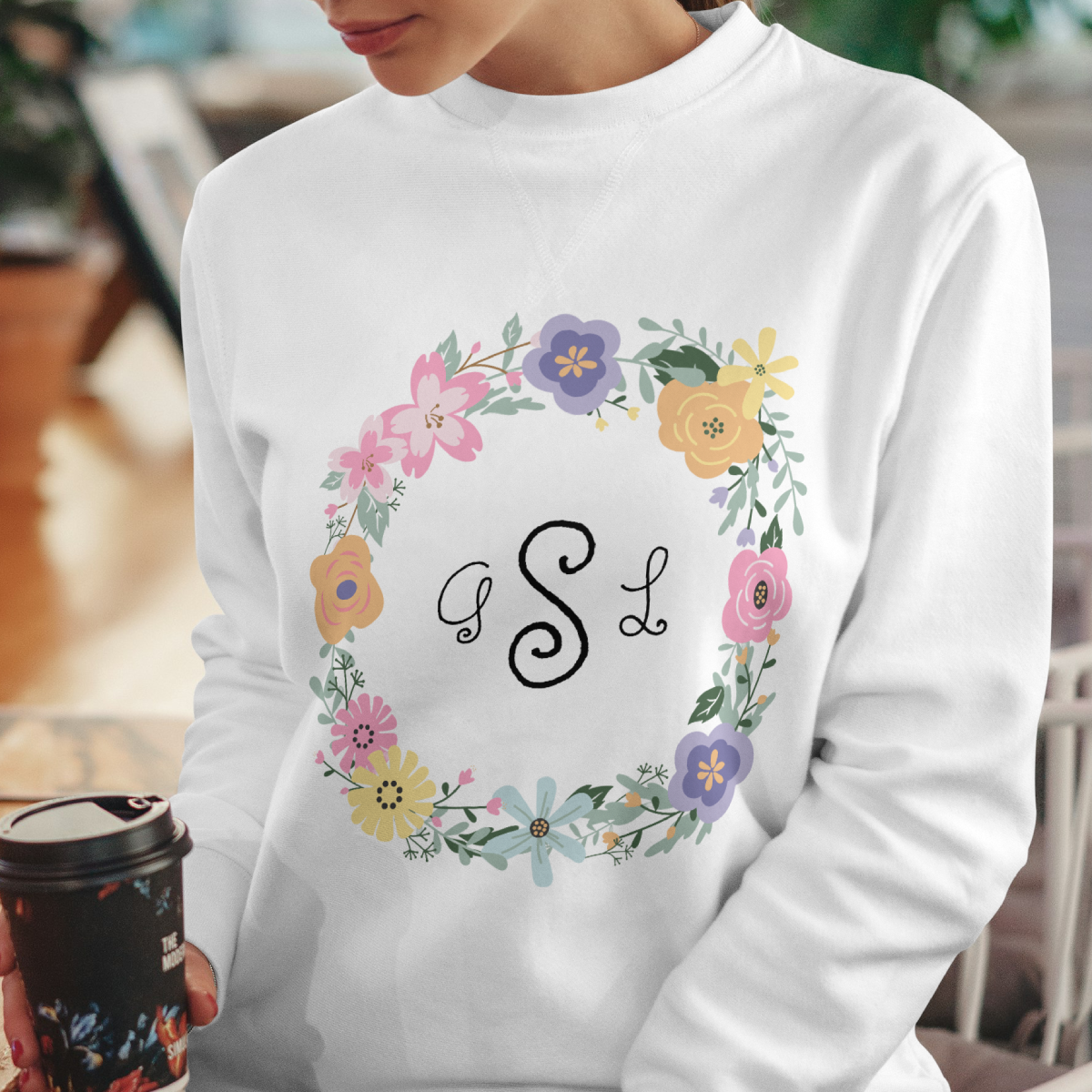 Initials inside a Floral Wreath