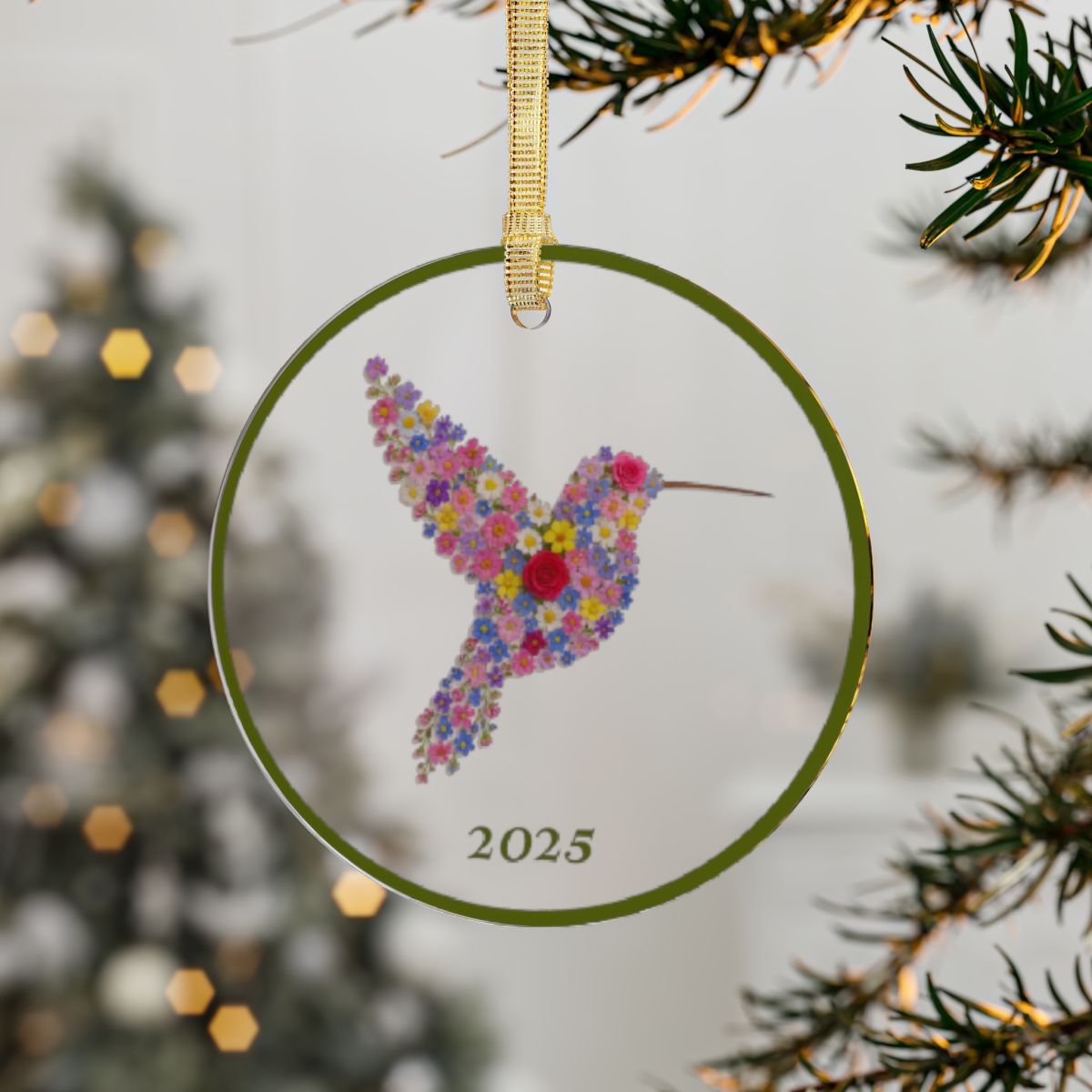 Acrylic Hummingbird Made of Small Flowers