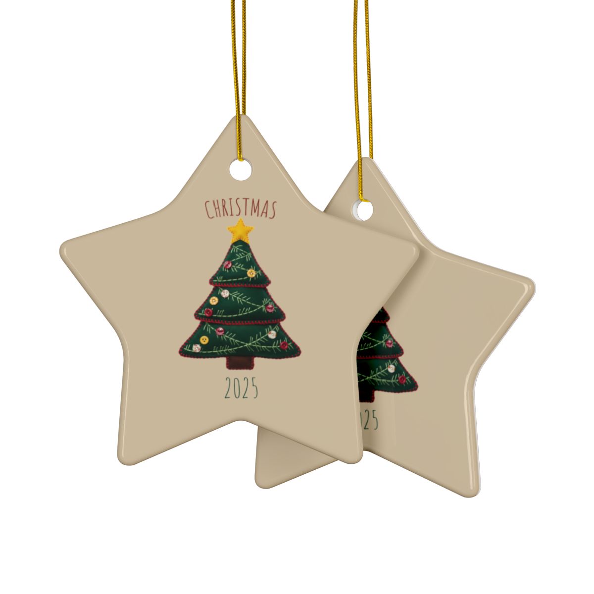 Personalized Folk Christmas Tree Star Ornament