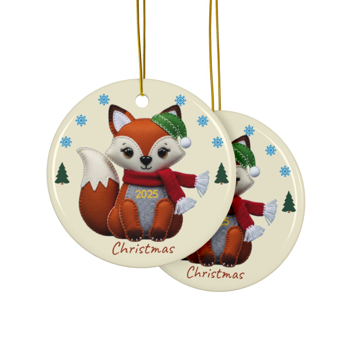 Personalized Folk Fox Circle Ornament