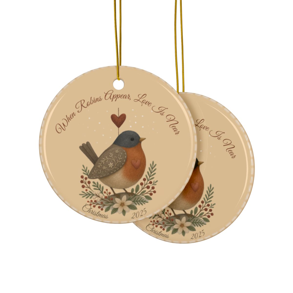Personalized Folk American Robin Christmas Ornament
