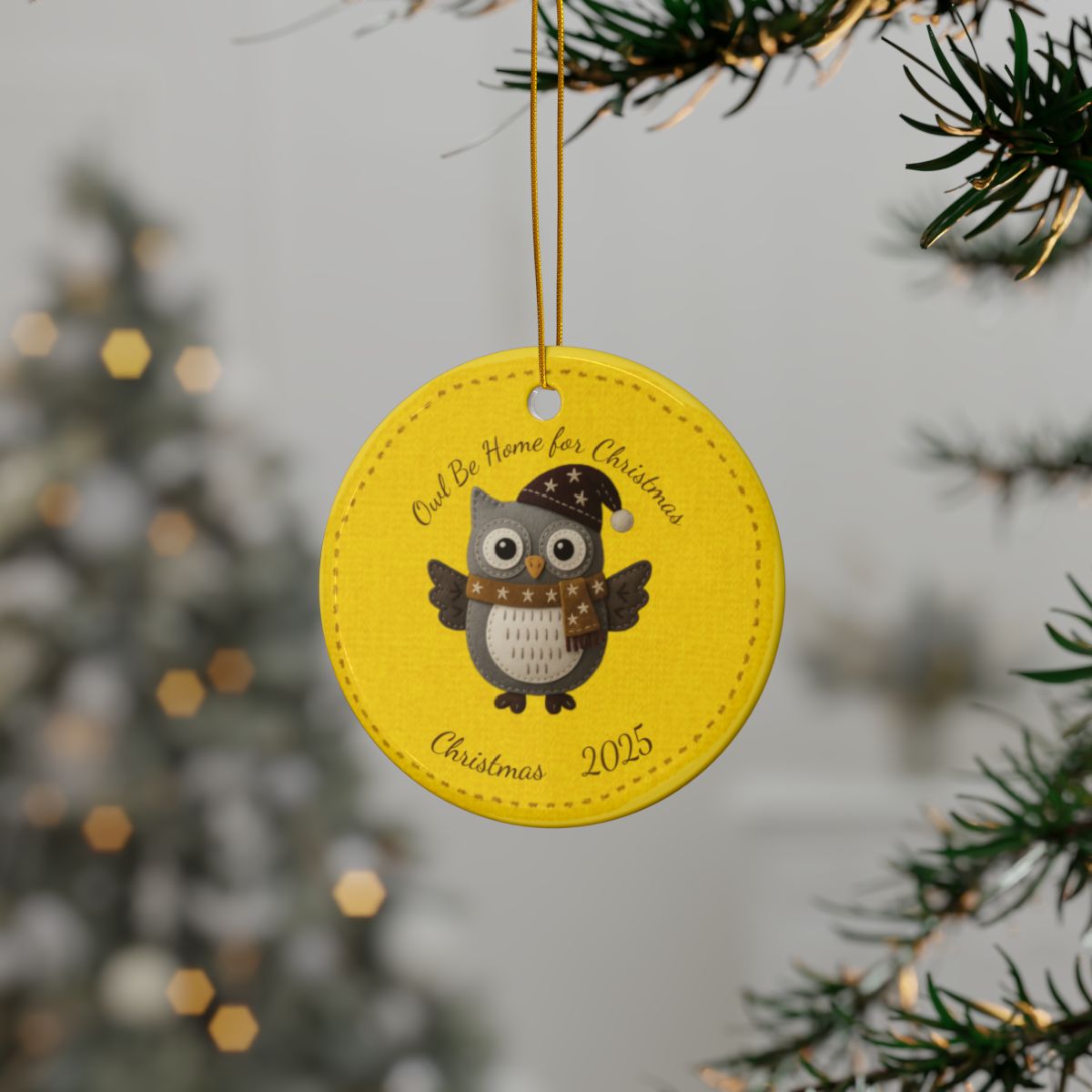 Personalized Folk Owl Christmas Ornament