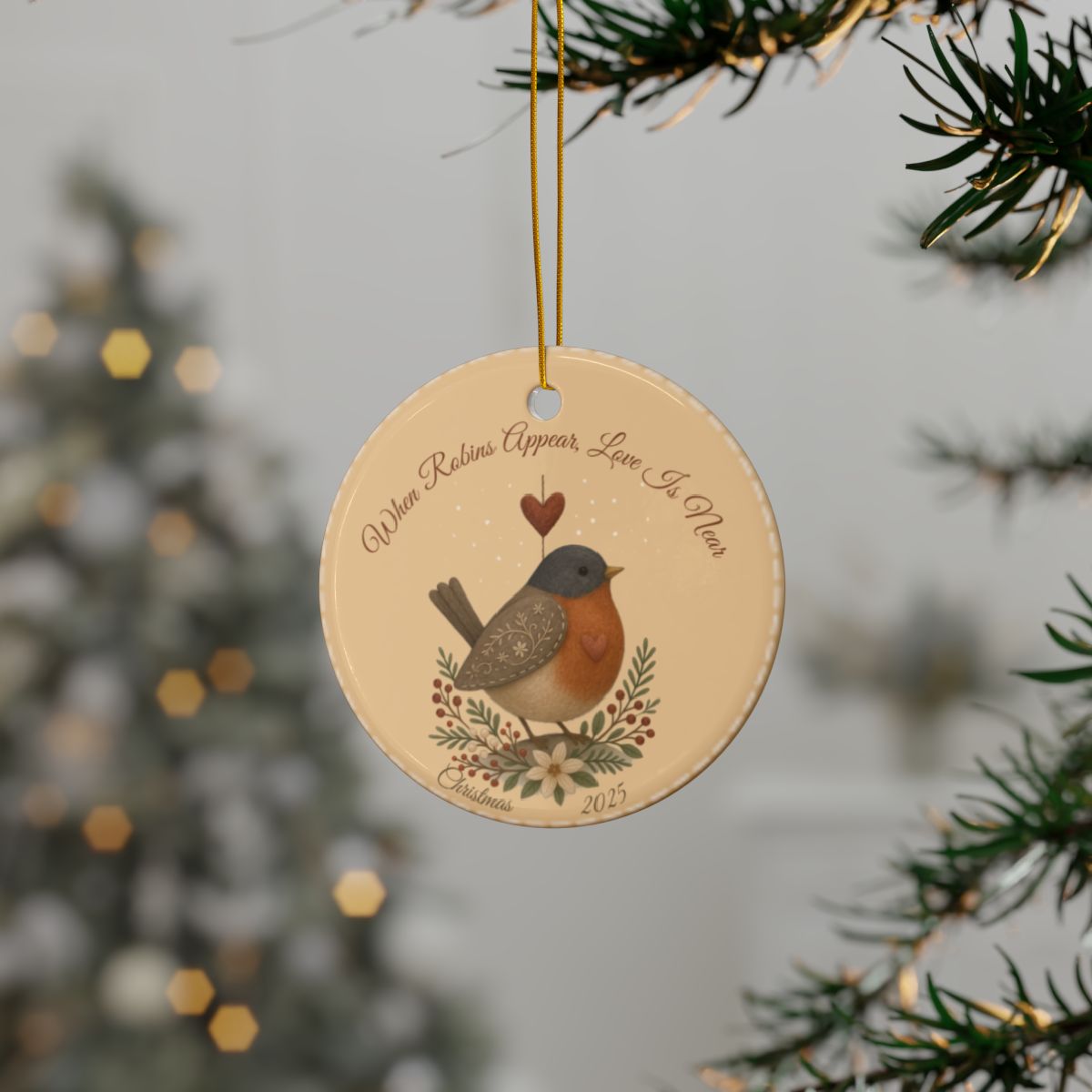 Personalized Folk American Robin Christmas Ornament
