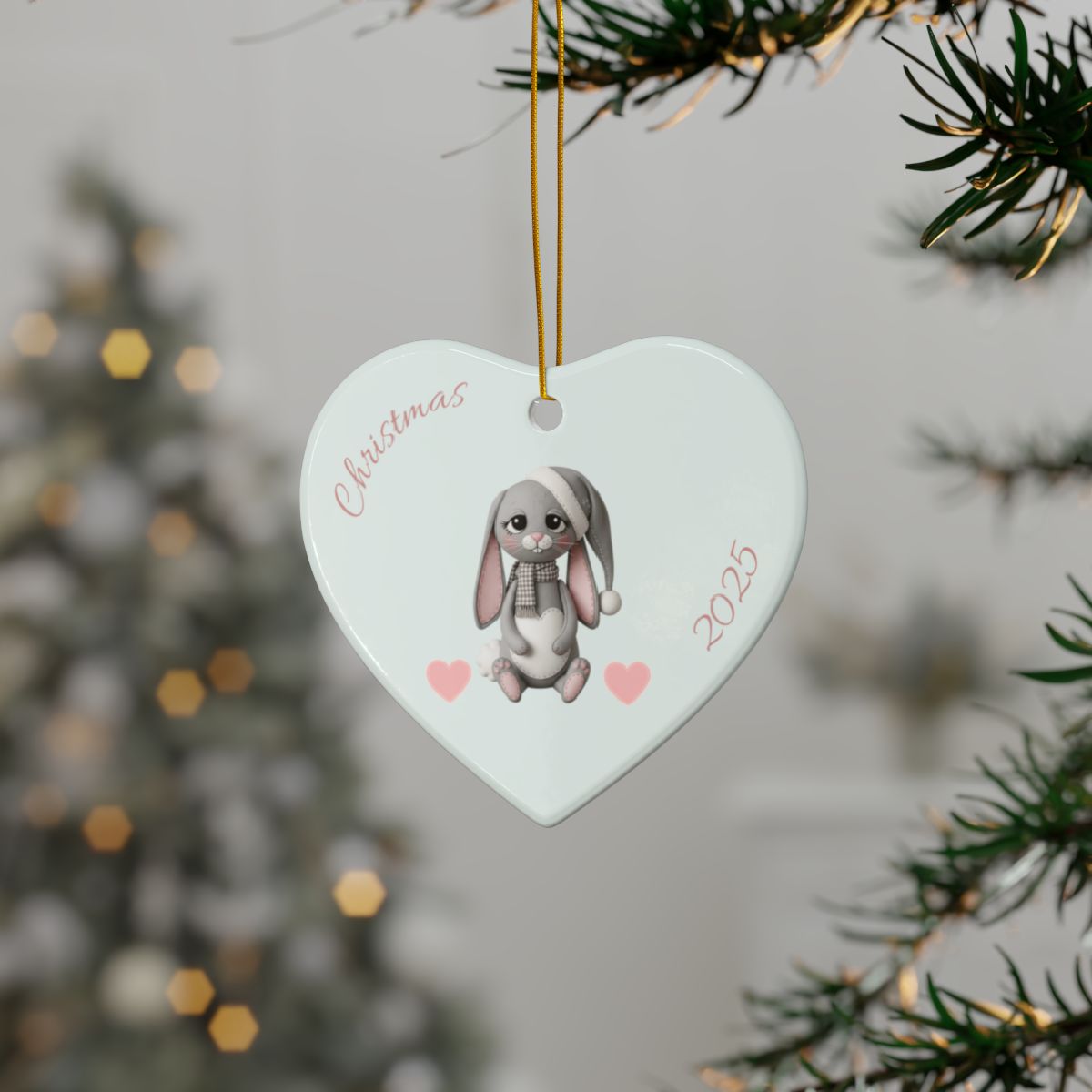 Personalized Folk Bunny Heart Ornament