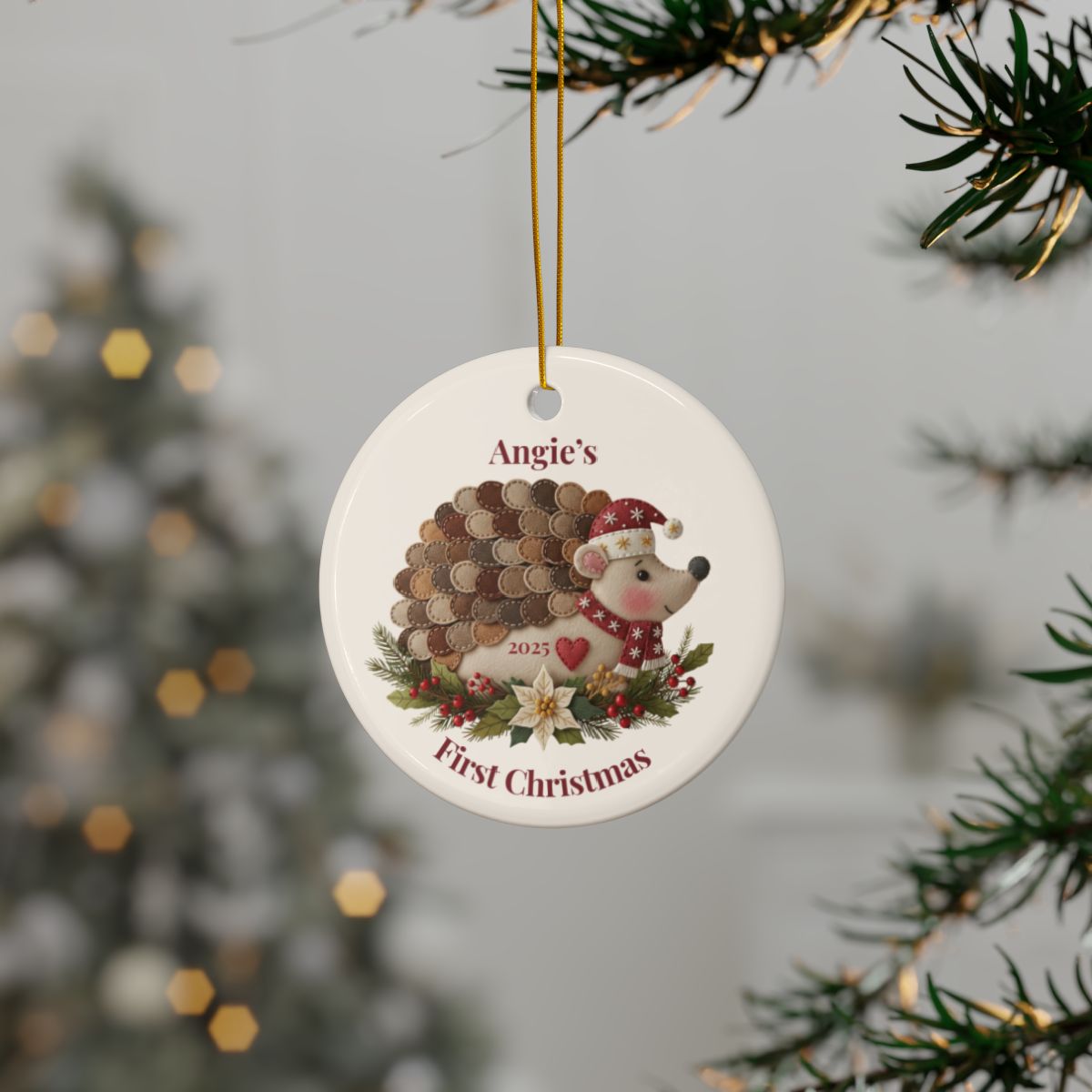 Personalized Folk Hedgehog - First Christmas