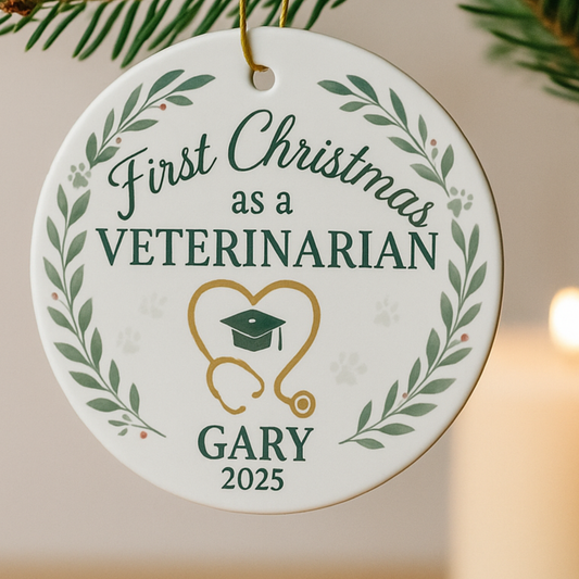 Personalized First Christmas as a Veterinarian Ornament