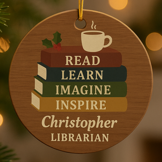 Rustic Book Stack Librarian Christmas Ornament