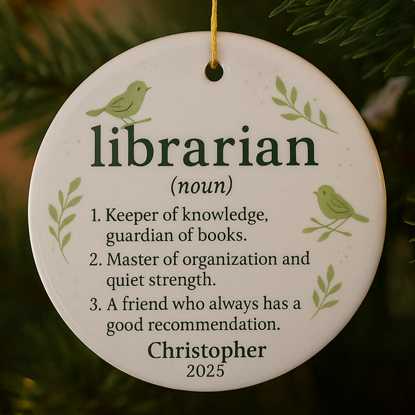 Definition of a Librarian Christmas Ornament