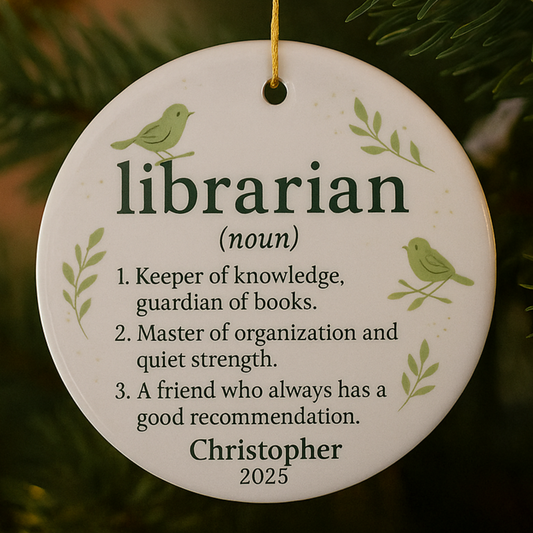 Definition of a Librarian Christmas Ornament