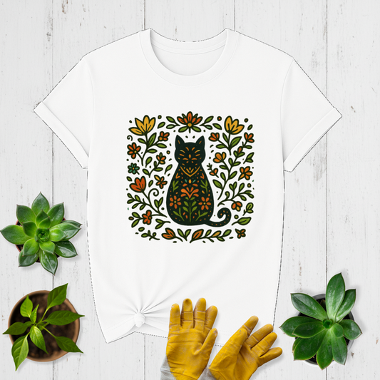 Folk Cat in Garden T-shirt