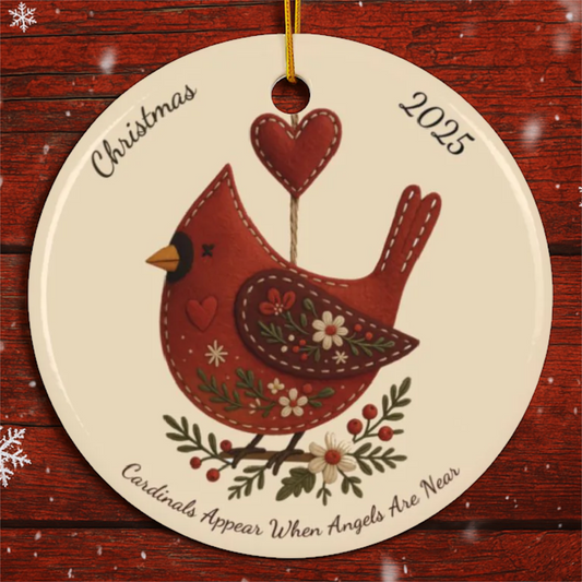 Personalized Folk Cardinal Christmas Ornament