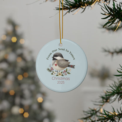 Personalized Folk Chickadee Christmas Ornament