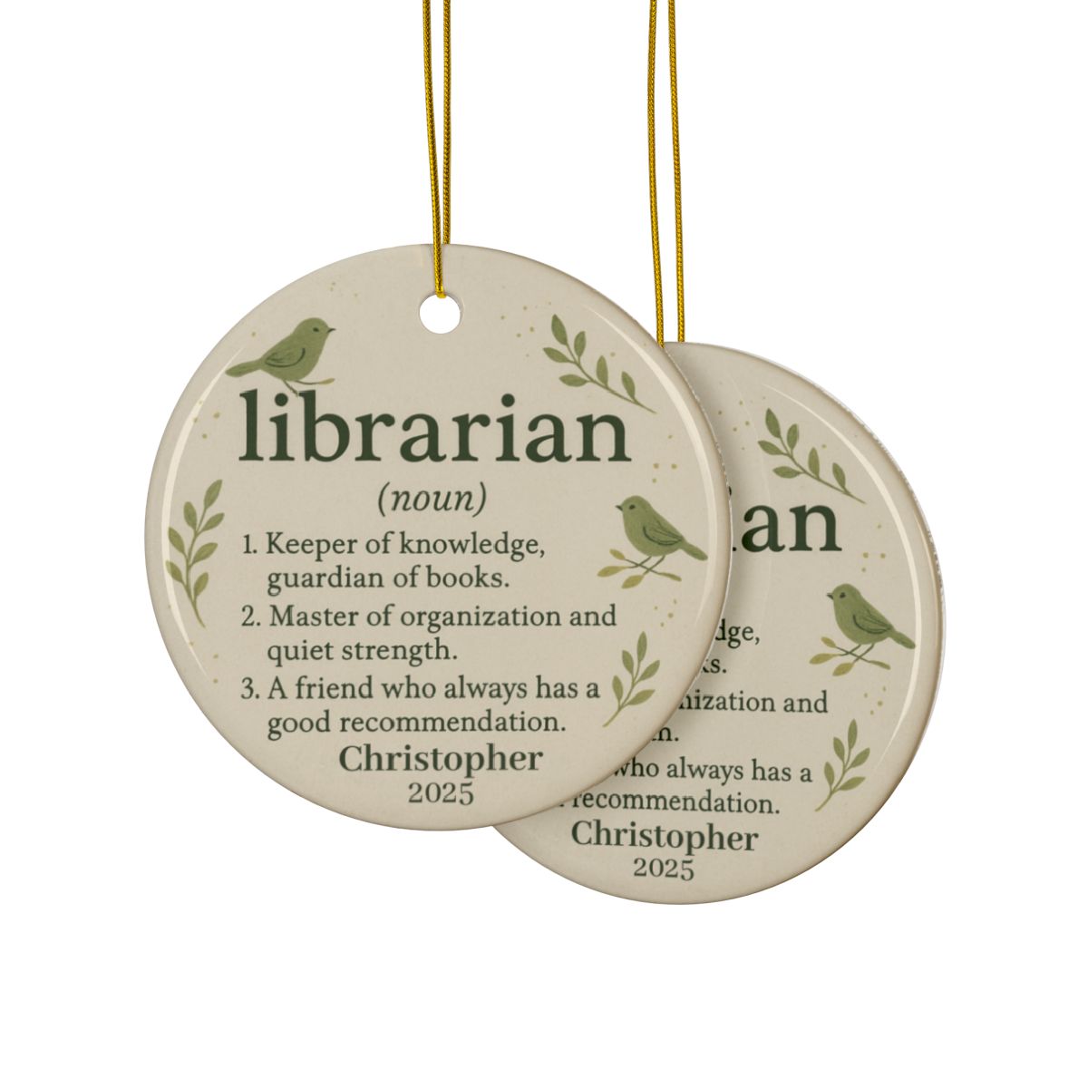 Definition of a Librarian Christmas Ornament