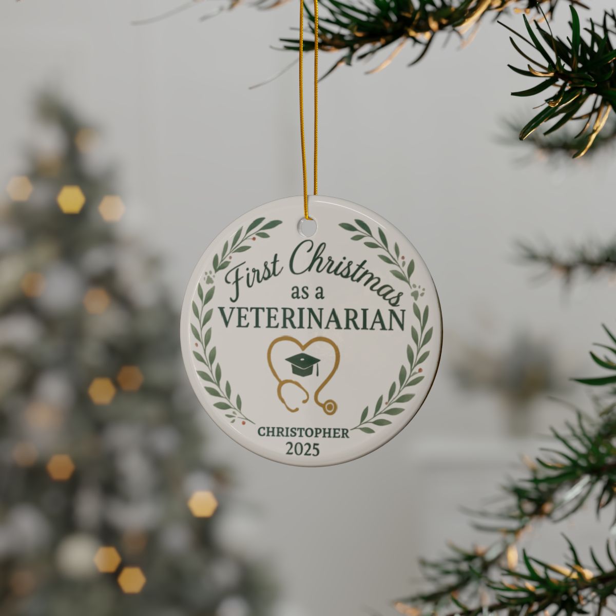 Personalized First Christmas as a Veterinarian Ornament