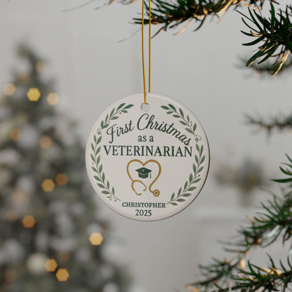 Personalized First Christmas as a Veterinarian Ornament