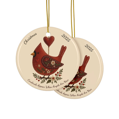 Personalized Folk Cardinal Christmas Ornament