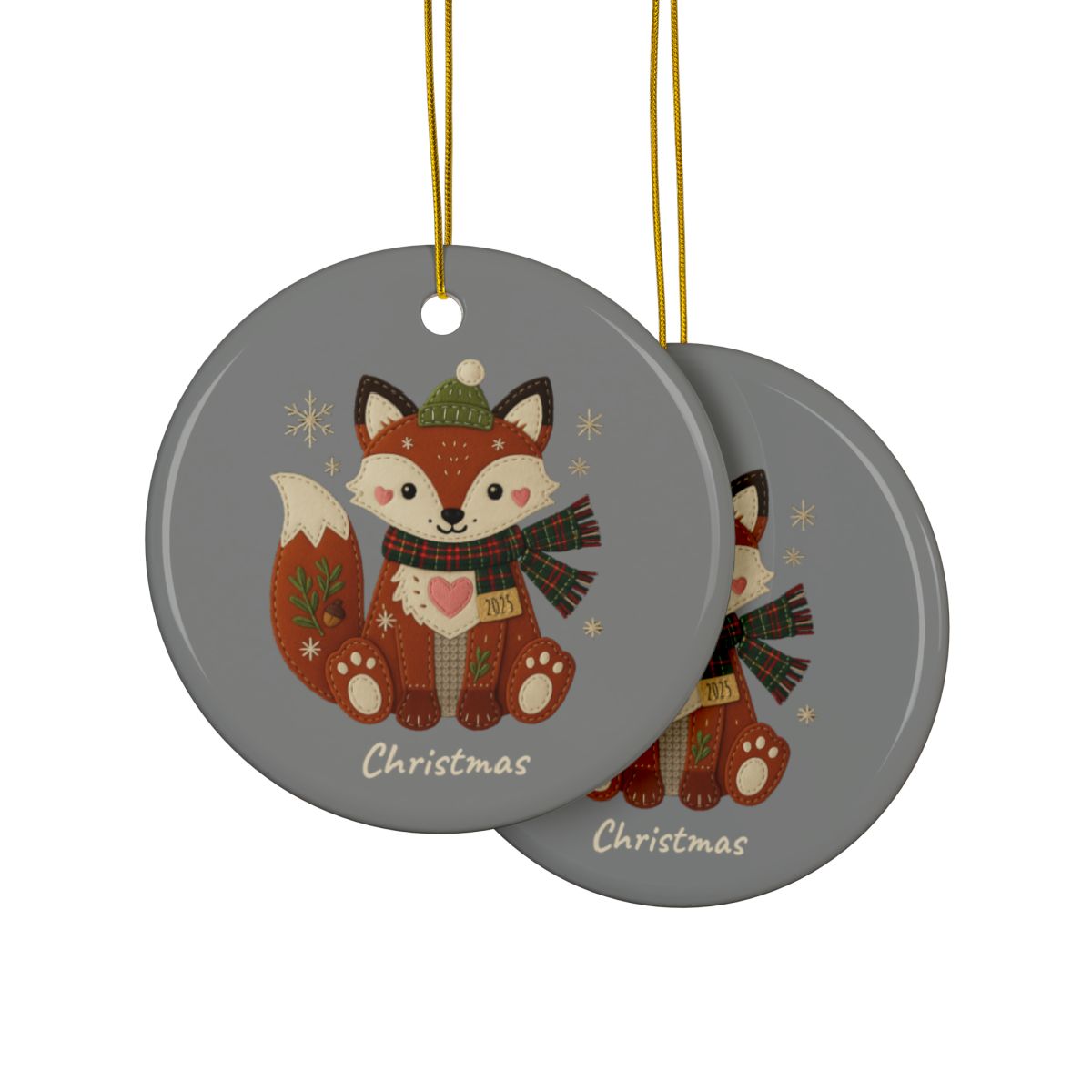 Personalized Folk Fox Circle Ornament