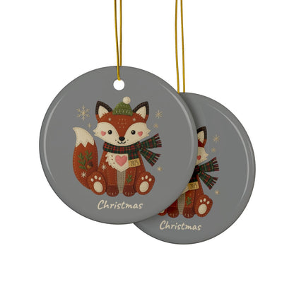 Personalized Folk Fox Circle Ornament