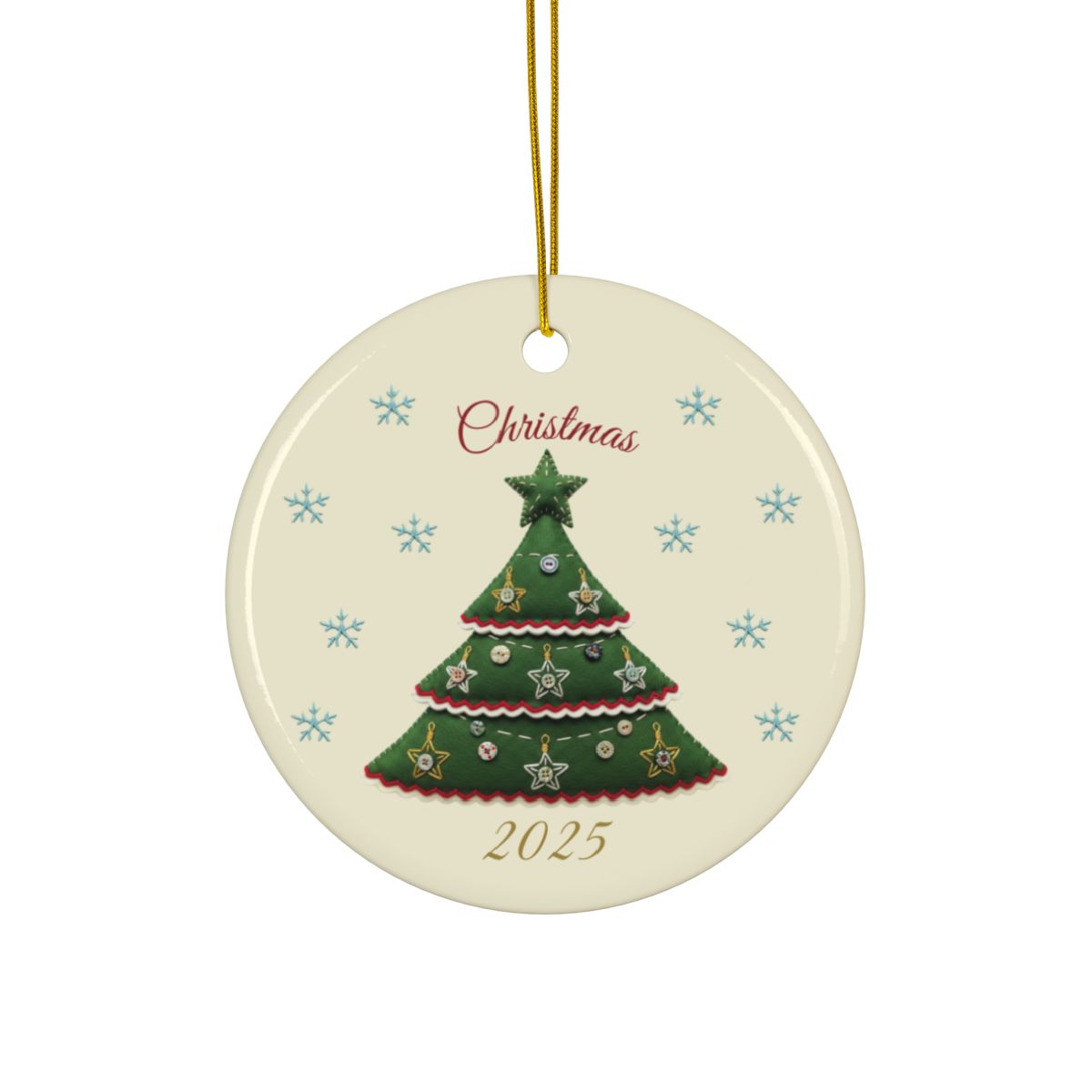 Personalized Folk Christmas Tree Circle Ornament