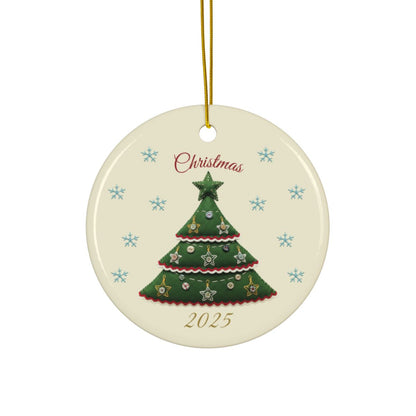 Personalized Folk Christmas Tree Circle Ornament