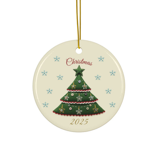 Personalized Folk Christmas Tree Circle Ornament