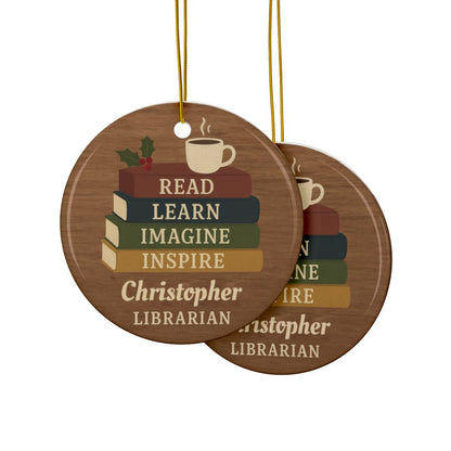 Rustic Book Stack Librarian Christmas Ornament