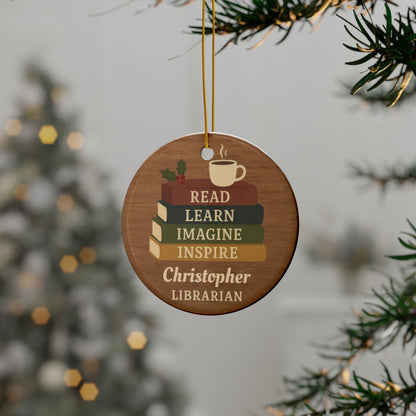 Rustic Book Stack Librarian Christmas Ornament