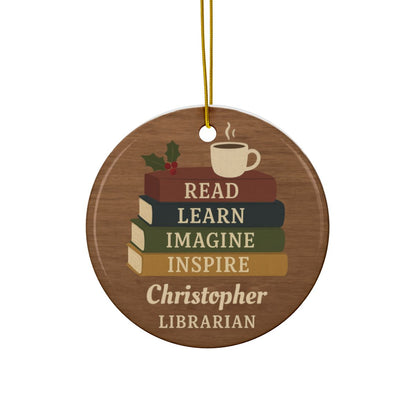 Rustic Book Stack Librarian Christmas Ornament