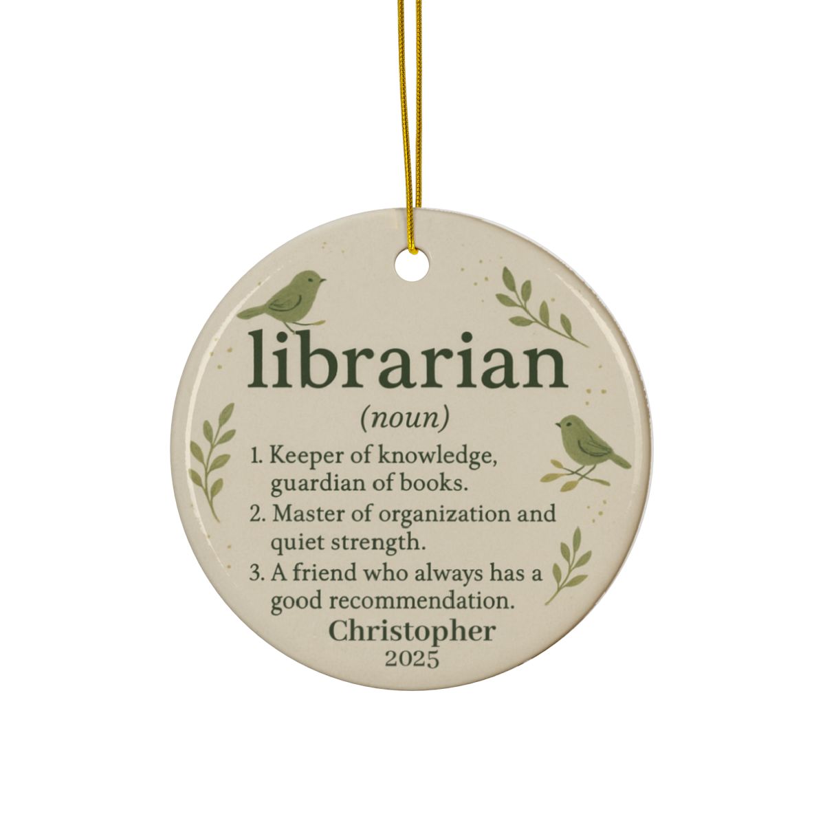Definition of a Librarian Christmas Ornament