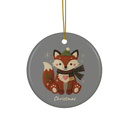 Personalized Folk Fox Circle Ornament