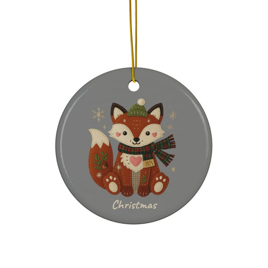 Personalized Folk Fox Circle Ornament