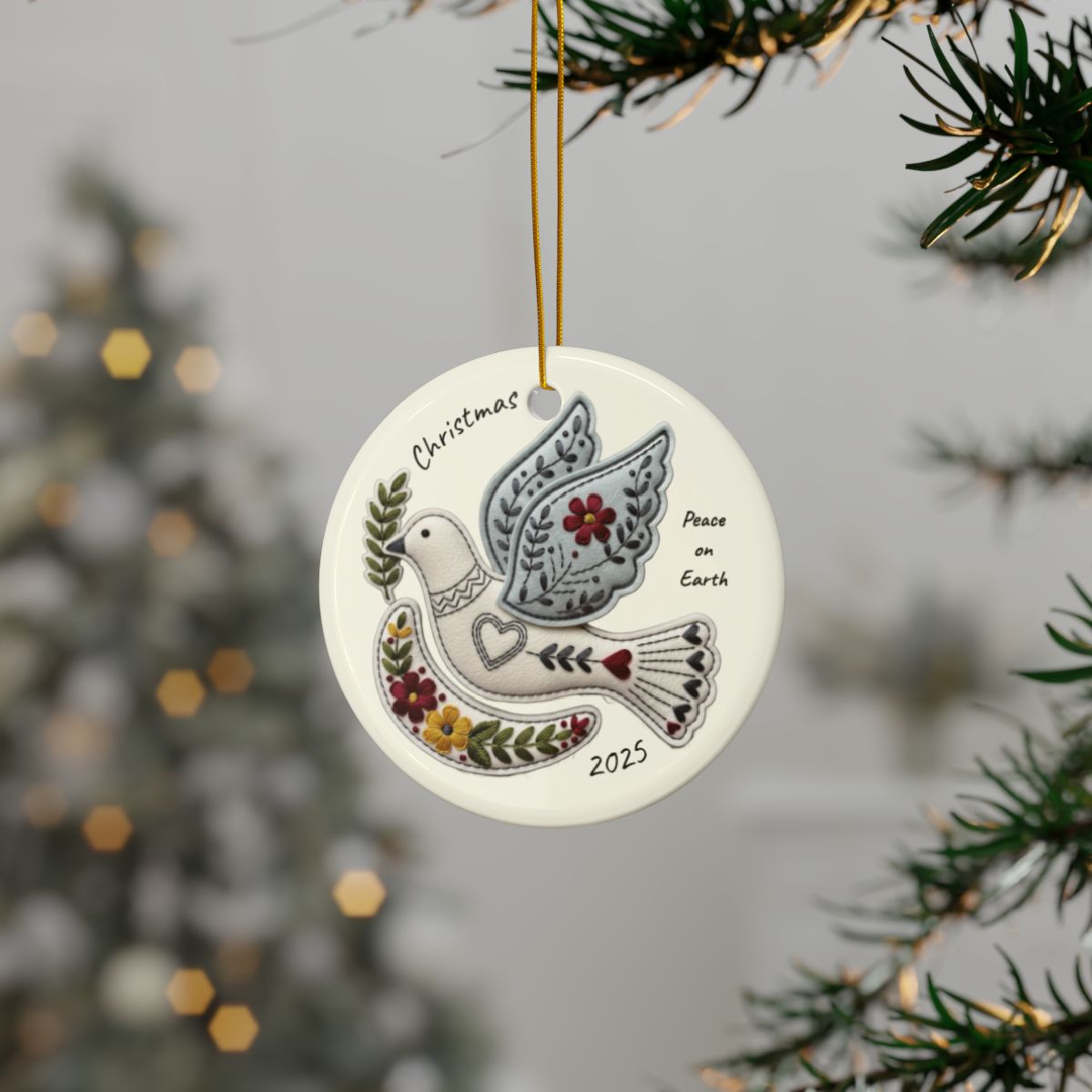 Personalized Folk Dove Ornament