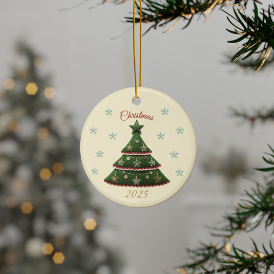 Personalized Folk Christmas Tree Circle Ornament