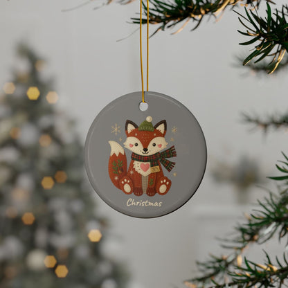 Personalized Folk Fox Circle Ornament