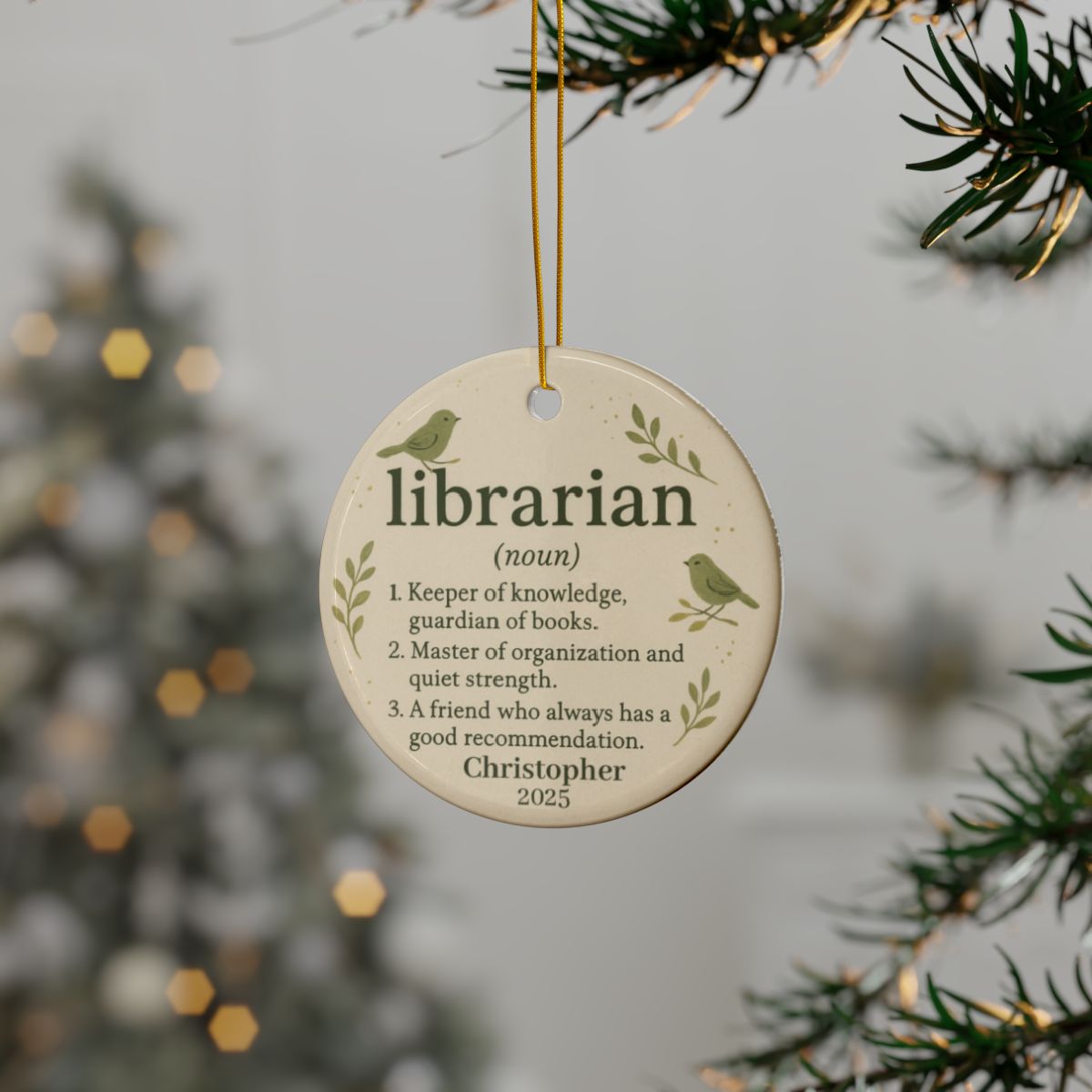 Definition of a Librarian Christmas Ornament
