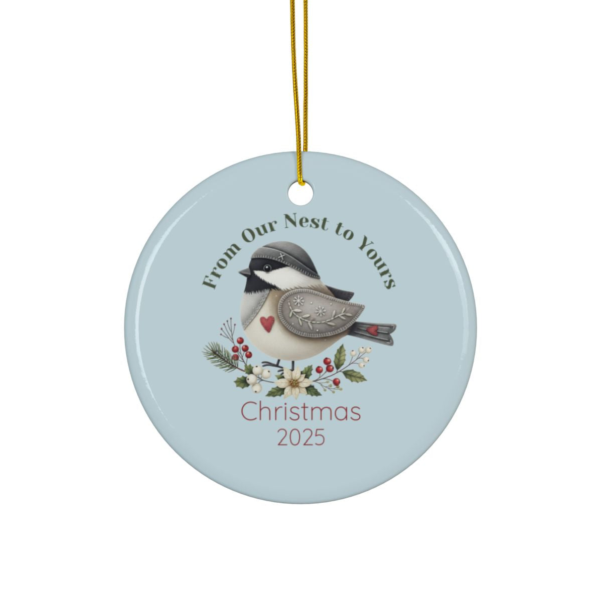 Personalized Folk Chickadee Christmas Ornament