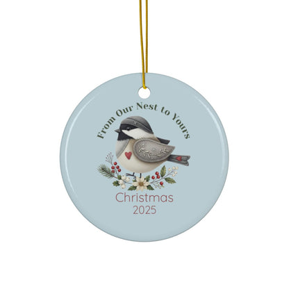 Personalized Folk Chickadee Christmas Ornament