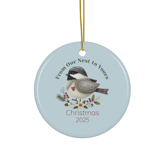 Personalized Folk Chickadee Christmas Ornament