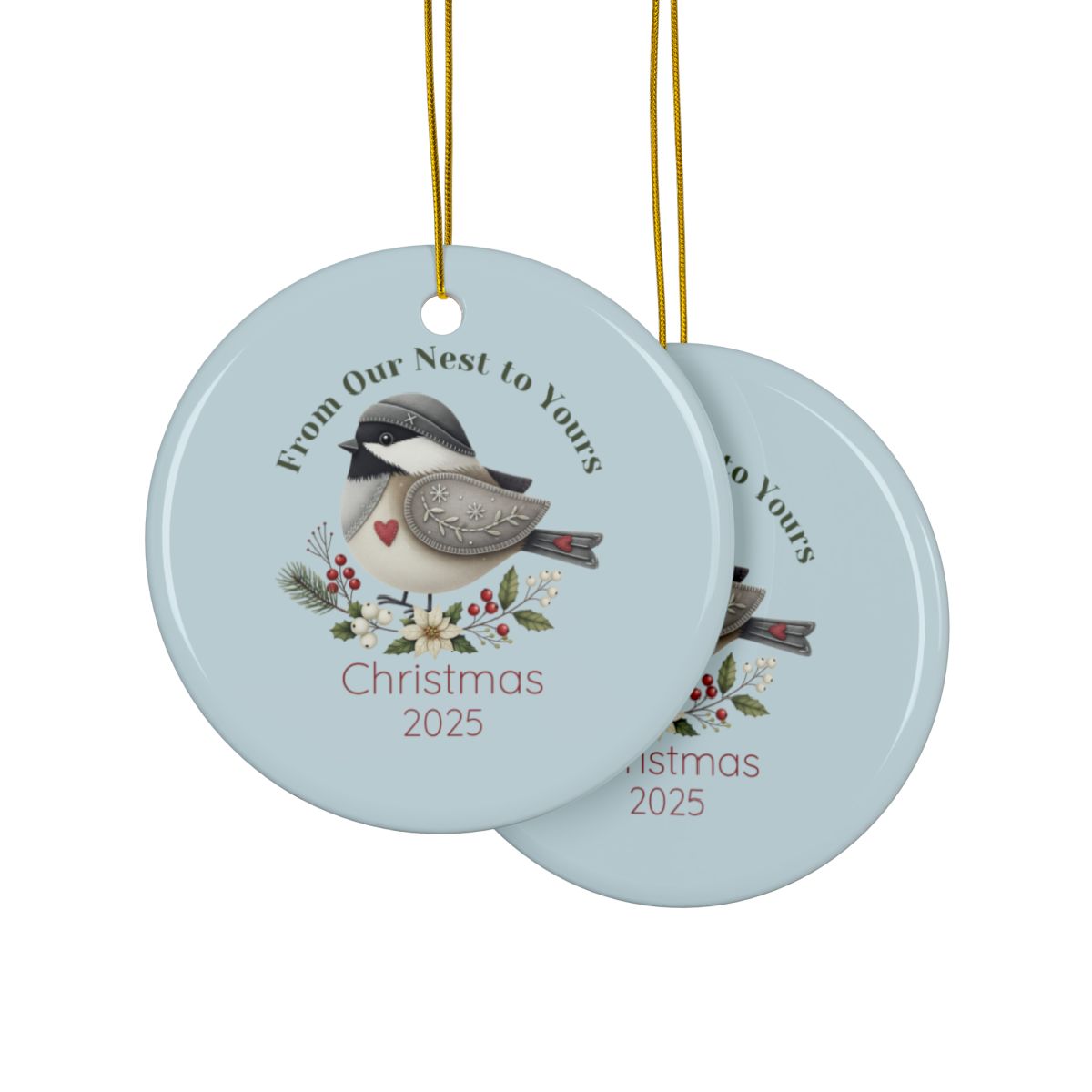 Personalized Folk Chickadee Christmas Ornament