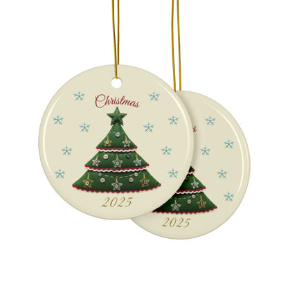 Personalized Folk Christmas Tree Circle Ornament