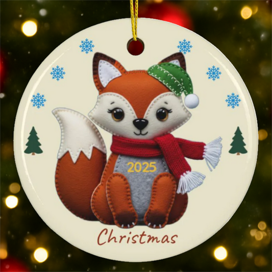 Personalized Folk Fox Circle Ornament