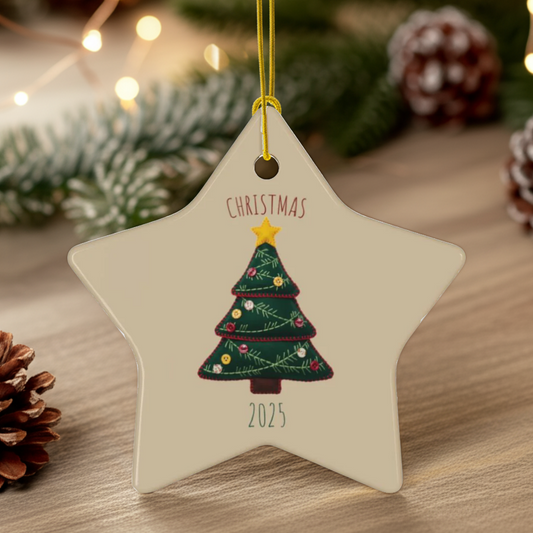 Personalized Folk Christmas Tree Star Ornament