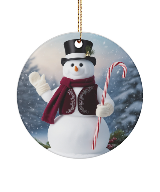 Snowman with Candy Cane Ornament