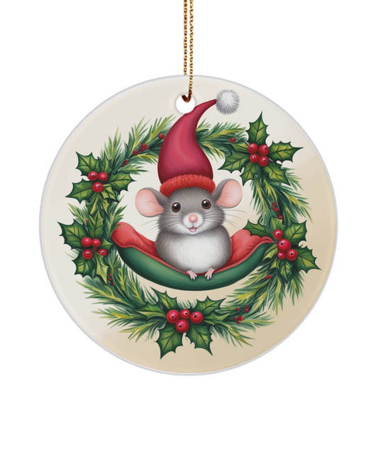 Mouse on Hammock in Christmas Wreath Ornament