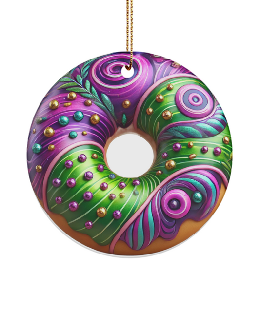 Purple and Green Donut Ornament