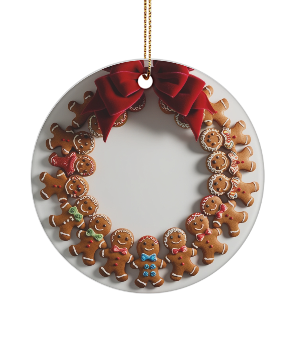 Gingerbread Man Wreath with Red Bow Ornament