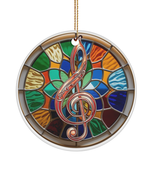 Music Treble Clef on Stained Glass Ornament